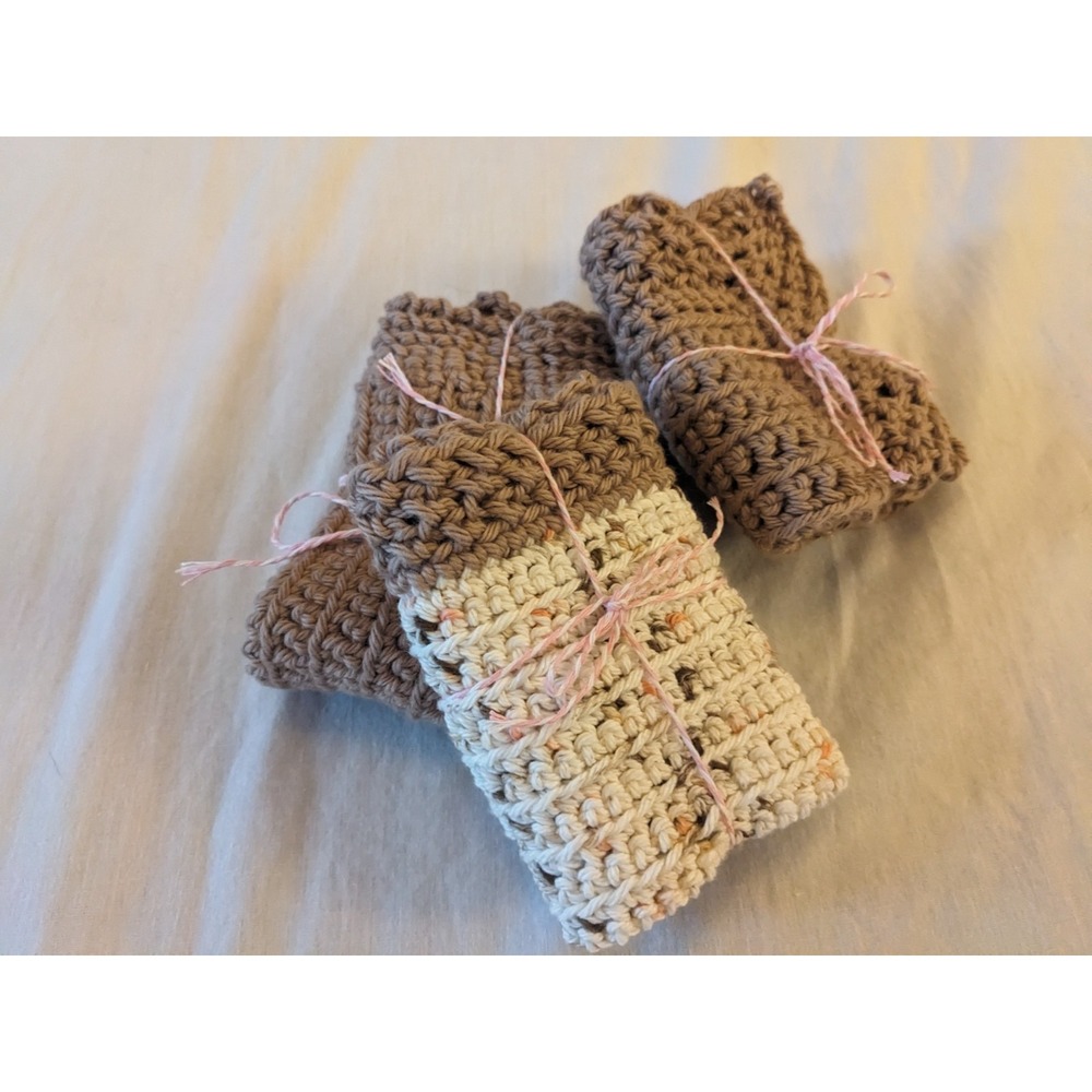 Handmade "Coffee And Cream" Brand New Washcloths/Dishcloths Lot Of 3 - Picture 2 of 2